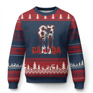 Funny Canada Soccer 67 Meme Ugly Christmas Sweater Canadian Soccer Lovers TS12 Navy Red Print Your Wear