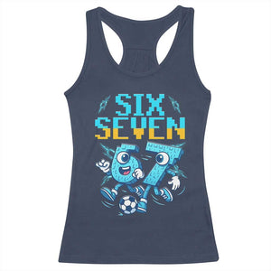 Funny Six Seven Pixel Playing Soccer Racerback Tank Top Gen Z Alpha Gift TS12 Navy Print Your Wear