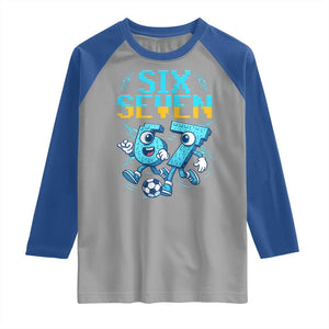 Funny Six Seven Pixel Playing Soccer Raglan Shirt Gen Z Alpha Gift TS12 Sport Gray Royal Print Your Wear