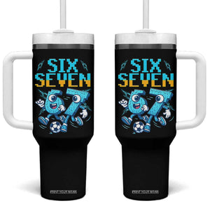 Funny Six Seven Pixel Playing Soccer Tumbler With Handle Gen Z Alpha Gift TS12 One Size: 40 oz Black Print Your Wear