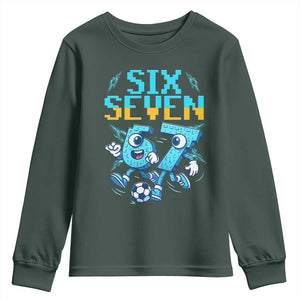 Funny Six Seven Pixel Playing Soccer Youth Sweatshirt Gen Z Alpha Gift TS12 Dark Forest Green Print Your Wear