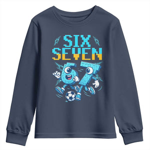 Funny Six Seven Pixel Playing Soccer Youth Sweatshirt Gen Z Alpha Gift TS12 Navy Print Your Wear