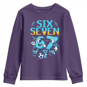Funny Six Seven Pixel Playing Soccer Youth Sweatshirt Gen Z Alpha Gift TS12 Purple Print Your Wear