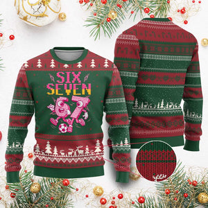 Funny Gen Z Alpha Gift Ugly Christmas Sweater Six Seven Meme Soccer Lover TS12 Red Green Print Your Wear