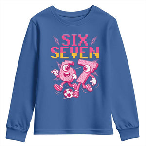 Funny Gen Z Alpha Gift Youth Sweatshirt Six Seven Meme Soccer Lover TS12 Royal Blue Print Your Wear