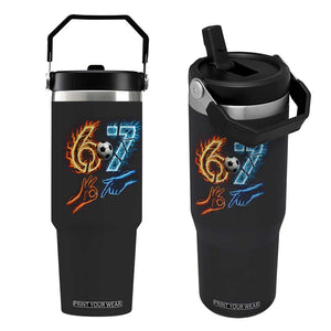 Funny Soccer Lover Flip Straw Tumbler Six Seven Meme Trending Gift TS12 One Size: 30 oz Black Print Your Wear