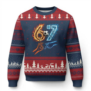 Funny Soccer Lover Ugly Christmas Sweater Six Seven Meme Trending Gift TS12 Navy Red Print Your Wear