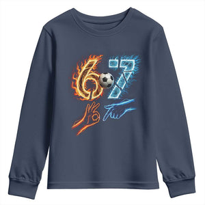 Funny Soccer Lover Youth Sweatshirt Six Seven Meme Trending Gift TS12 Navy Print Your Wear