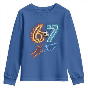 Funny Soccer Lover Youth Sweatshirt Six Seven Meme Trending Gift TS12 Royal Blue Print Your Wear