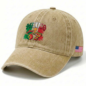 Mexico Soccer Fan Washed Cotton Baseball Cap Funny 67 Viral Gen Alpha Slang Gift TS12 Print Your Wear