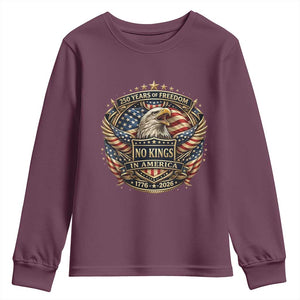 Vintage American Flag Eagle 250th Anniversary Youth Sweatshirt No Kings In America TS12 Maroon Print Your Wear