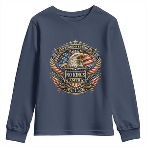 Vintage American Flag Eagle 250th Anniversary Youth Sweatshirt No Kings In America TS12 Navy Print Your Wear