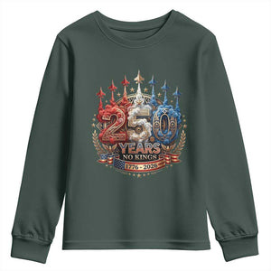 250 Years No Kings Youth Sweatshirt Patriotic Independence Anniversary TS12 Dark Forest Green Print Your Wear