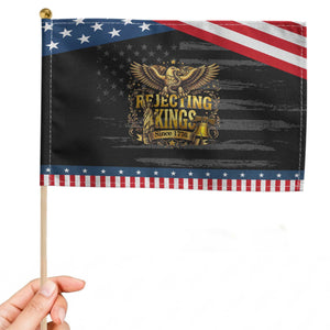 Rejecting Kings Since 1776 Patriotic Handheld Flag Eagle Freedom Patriotic TS12 Distressed 8.2" × 5.5" Black Blue Print Your Wear