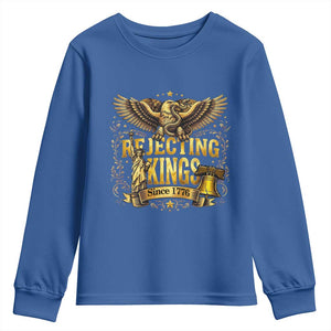 Rejecting Kings Since 1776 Youth Sweatshirt Eagle Freedom Patriotic TS12 Royal Blue Print Your Wear