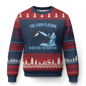 The Loon Platoon Defend The North Ugly Christmas Sweater Minnesota Rebel Loon Resist TS12 Navy Red Print Your Wear