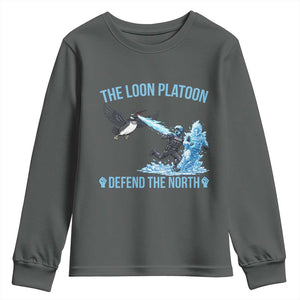 The Loon Platoon Defend The North Youth Sweatshirt Minnesota Rebel Loon Resist TS12 Dark Heather Print Your Wear