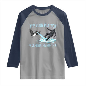 The Loon Platoon Defend The North Raglan Shirt Minnesota State Bird Rebel TS12 Sport Gray Navy Print Your Wear