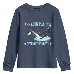 The Loon Platoon Defend The North Youth Sweatshirt Minnesota State Bird Rebel TS12 Navy Print Your Wear