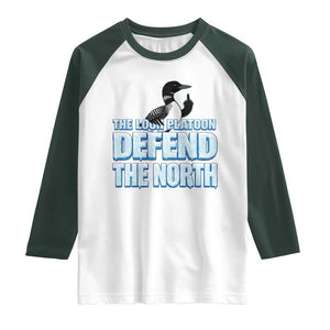 The Loon Platoon Defend The North Raglan Shirt MN State Bird Loon Resistance TS12 White Dark Forest Green Print Your Wear