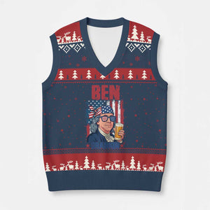 Benjamin Franklin V-Neck Knit Sweater Vest Funny Ben Drankin American History TS12 Navy Red Print Your Wear