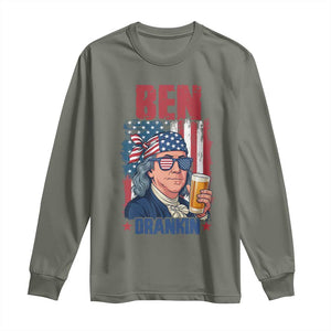 Benjamin Franklin Long Sleeve Shirt Funny Ben Drankin American History TS12 Military Green Print Your Wear