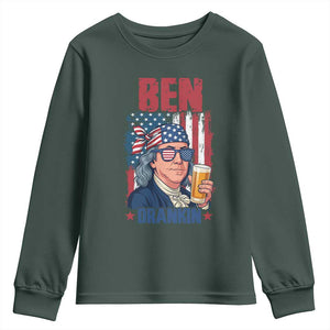 Benjamin Franklin Youth Sweatshirt Funny Ben Drankin American History TS12 Dark Forest Green Print Your Wear