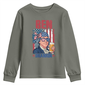 Benjamin Franklin Youth Sweatshirt Funny Ben Drankin American History TS12 Military Green Print Your Wear