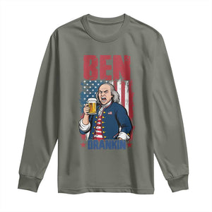 Benjamin Franklin Long Sleeve Shirt Funny Patriotic Founding Father TS12 Military Green Print Your Wear