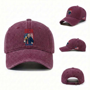 Benjamin Franklin Washed Cotton Baseball Cap Funny Patriotic Founding Father TS12 Washed Cap Universal Fit Burgundy Print Your Wear