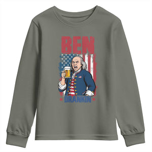 Benjamin Franklin Youth Sweatshirt Funny Patriotic Founding Father TS12 Military Green Print Your Wear