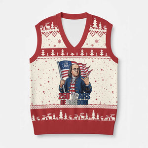 Patriotic Benjamin Franklin V-Neck Knit Sweater Vest 250 Years Of Freedom TS12 Beige Red Print Your Wear