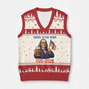 Funny Benjamin Franklin V-Neck Knit Sweater Vest Cheers To 250 Years TS12 Beige Red Print Your Wear