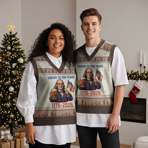 Funny Benjamin Franklin V-Neck Knit Sweater Vest Cheers To 250 Years TS12 Mocha Mousse Print Your Wear