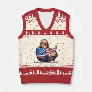 Benjamin Franklin V-Neck Knit Sweater Vest Freedom Liberty Independence American History TS12 Beige Red Print Your Wear
