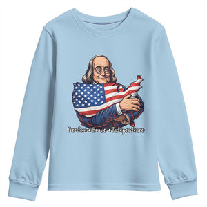 Benjamin Franklin Youth Sweatshirt Freedom Liberty Independence American History TS12 Light Blue Print Your Wear