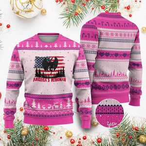 Mothman Americas Wingman Ugly Christmas Sweater Funny Patriotic Cryptid TS12 Hot Pink Print Your Wear