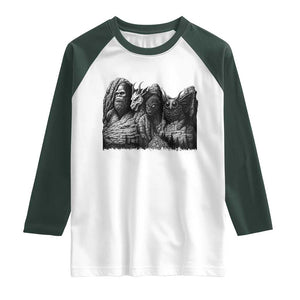 Cryptid Mount Rushmore Raglan Shirt Bigfoot Mothman Jersey Devil Chupacabra TS12 White Dark Forest Green Print Your Wear