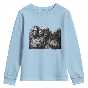 Cryptid Mount Rushmore Youth Sweatshirt Bigfoot Mothman Jersey Devil Chupacabra TS12 Light Blue Print Your Wear