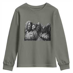 Cryptid Mount Rushmore Youth Sweatshirt Bigfoot Mothman Jersey Devil Chupacabra TS12 Military Green Print Your Wear