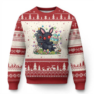 Funny Mothman Easter Bunny Ears Ugly Christmas Sweater Cryptid Lover Gift TS12 Beige Red Print Your Wear