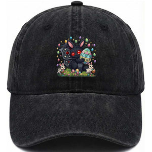 Funny Mothman Easter Bunny Ears Washed Cotton Baseball Cap Cryptid Lover Gift TS12 Washed Cap Universal Fit Black Print Your Wear