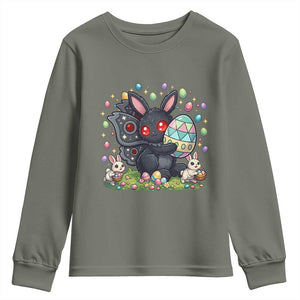 Funny Mothman Easter Bunny Ears Youth Sweatshirt Cryptid Lover Gift TS12 Military Green Print Your Wear