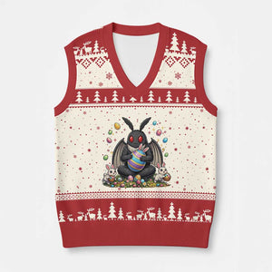 Mothman Easter Bunny V-Neck Knit Sweater Vest Funny West Virginia Cryptid Lover Gift TS12 Beige Red Print Your Wear