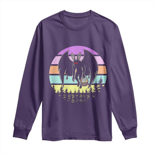 Retro Sunset Mothman Easter Egg Hunt Long Sleeve Shirt Cryptid Lover Gift TS12 Purple Print Your Wear
