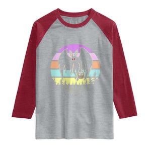 Retro Sunset Mothman Easter Egg Hunt Raglan Shirt Cryptid Lover Gift TS12 Heather Gray Heather Red Print Your Wear