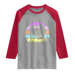 Retro Sunset Mothman Easter Egg Hunt Raglan Shirt Cryptid Lover Gift TS12 Sport Gray Red Print Your Wear
