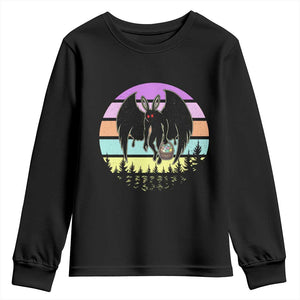 Retro Sunset Mothman Easter Egg Hunt Youth Sweatshirt Cryptid Lover Gift TS12 Black Print Your Wear