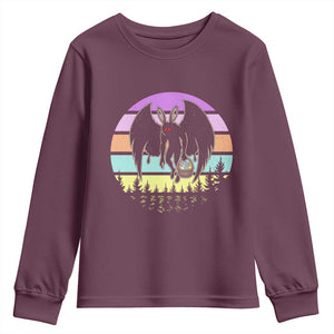 Retro Sunset Mothman Easter Egg Hunt Youth Sweatshirt Cryptid Lover Gift TS12 Maroon Print Your Wear