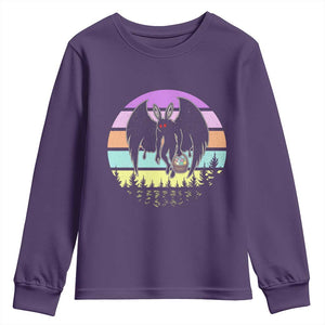 Retro Sunset Mothman Easter Egg Hunt Youth Sweatshirt Cryptid Lover Gift TS12 Purple Print Your Wear